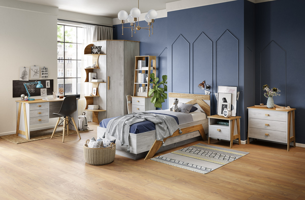 Изображение товара Комплект мебели для спальни Мебель-КМК Скандинавия 0928 (бетон светлый/дуб наварра)