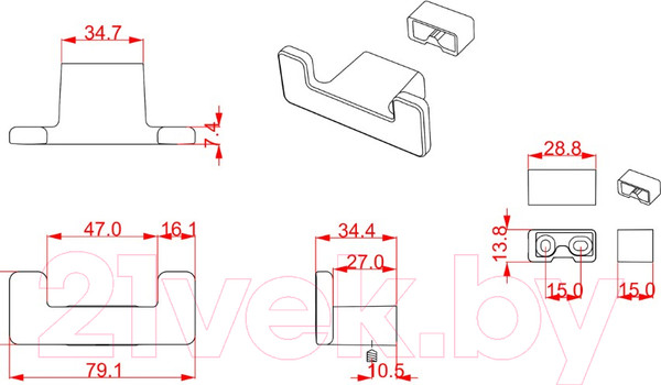 Изображение товара Крючок для одежды Cebi Leta A7105 020 / PC35 (матовое золото полимер)