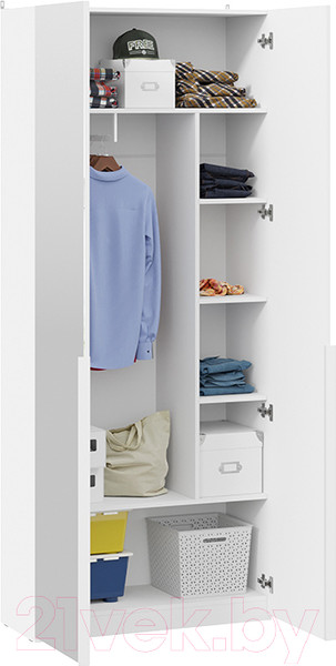 Изображение товара Шкаф ТриЯ Порто СМ-393.07.225 с 1 глухой и 1 зеркальной дверями (белый жемчуг/белый софт)