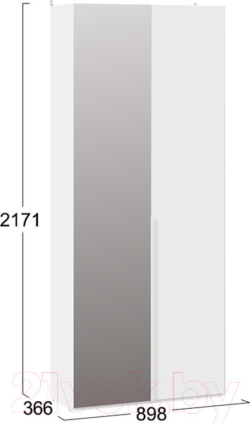 Изображение товара Шкаф ТриЯ Порто СМ-393.07.225 с 1 глухой и 1 зеркальной дверями (белый жемчуг/белый софт)