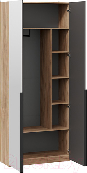 Изображение товара Шкаф ТриЯ Порто СМ-393.07.225 с 1 глухой и 1 зеркальной дверями (яблоня беллуно/графит софт)