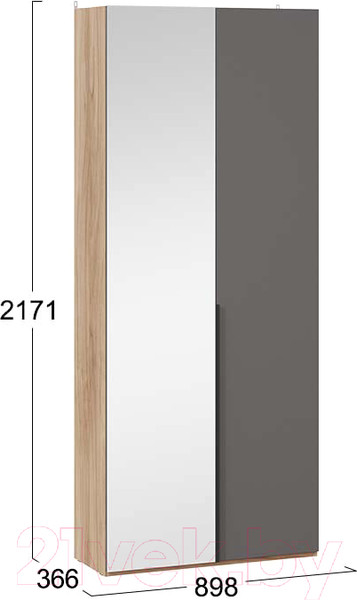 Изображение товара Шкаф ТриЯ Порто СМ-393.07.225 с 1 глухой и 1 зеркальной дверями (яблоня беллуно/графит софт)