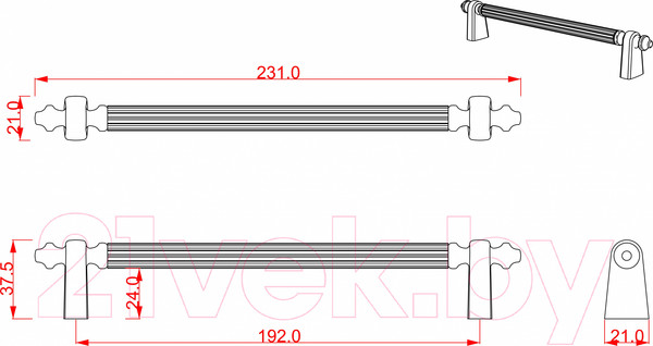Изображение товара Ручка для мебели Cebi A1121 МР24 (192мм, черный)
