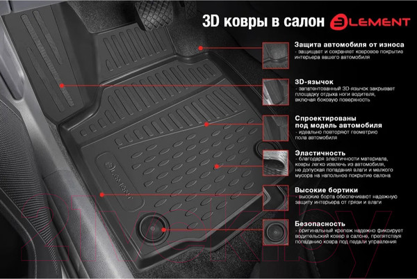 Изображение товара Комплект ковриков для авто ELEMENT ELEMENT3D02278210K для Citroen C5 Aircross (4шт)