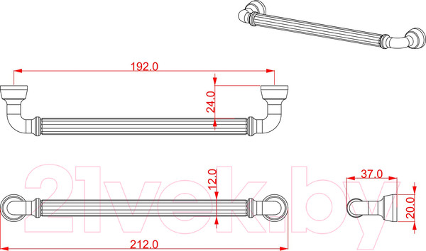 Изображение товара Ручка для мебели Cebi A1116 МР11 (192мм, глянцевое золото)