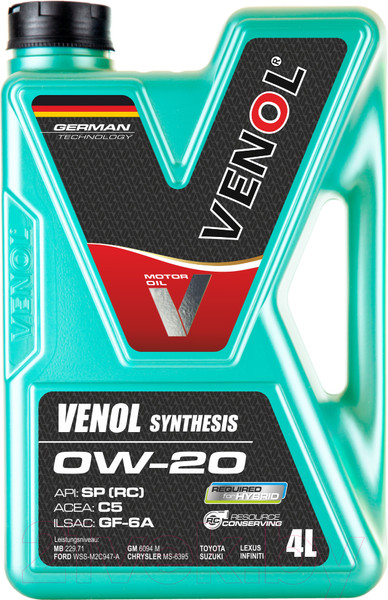 Изображение товара Моторное масло Venol Synthesis 0W20 SP (RC) C5 GF-6A / 271004VE (4л)
