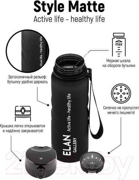 Изображение товара Бутылка для воды Elan Gallery Style Matte / 280148 (черный)