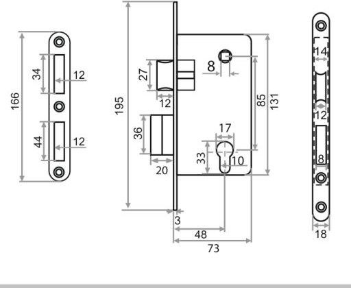 Изображение товара Замок врезной Trodos 85R1 Цилиндровый с защелкой без ручки (золото)