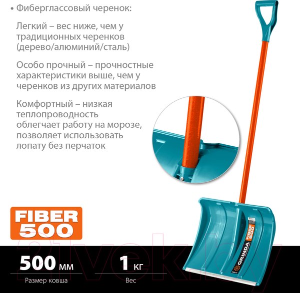 Изображение товара Лопата для уборки снега Grinda FIBER-500 / 39940