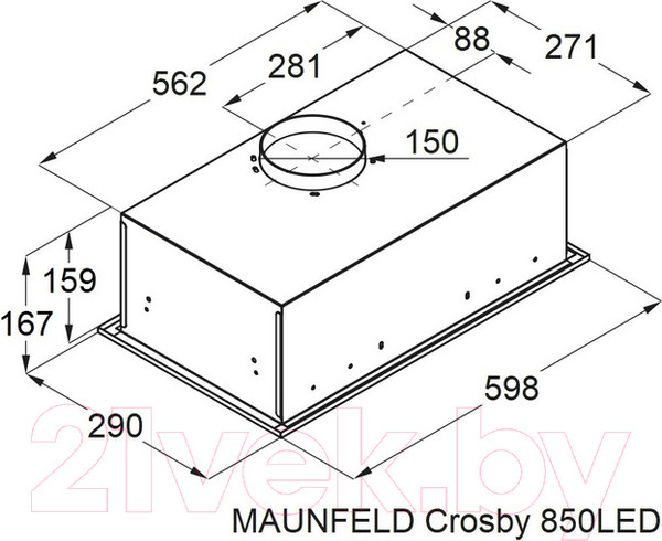 Изображение товара Вытяжка скрытая Maunfeld Crosby 850LED (нержавеющая сталь)