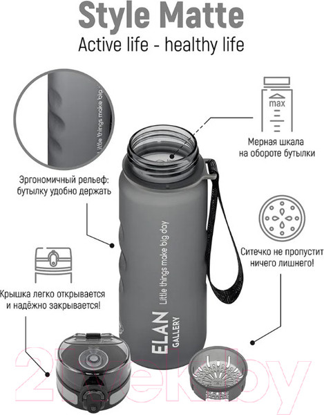 Изображение товара Бутылка для воды Elan Gallery Style Matte / 280128 (серый)