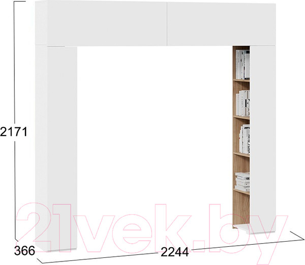 Изображение товара Стенка ТриЯ Порто СМ-393.21.022 со стеллажами (белый жемчуг/яблоня беллуно/белый софт)