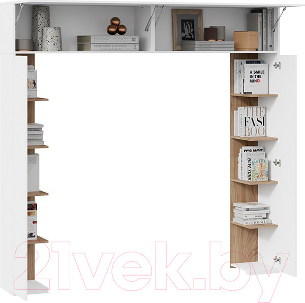 Изображение товара Стенка ТриЯ Порто СМ-393.21.022 со стеллажами (белый жемчуг/яблоня беллуно/белый софт)