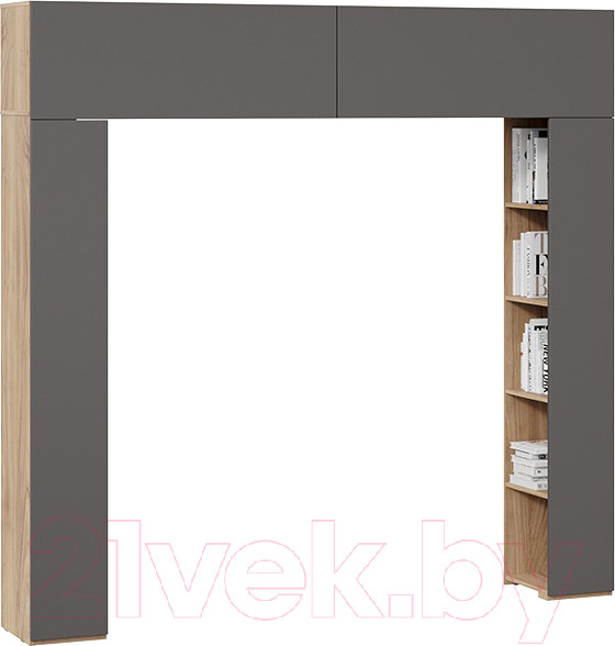 Изображение товара Стенка ТриЯ Порто СМ-393.21.022 со стеллажами (яблоня беллуно/графит софт)