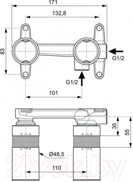 Изображение товара Встраиваемый механизм смесителя Ideal Standard A1313NU