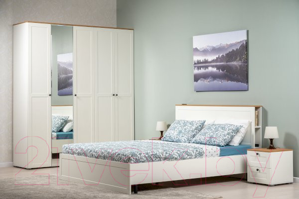 Изображение товара Двуспальная кровать Mobi Остин 11.53 160x200 (белый PE шагрень/дуб золотой craft/белая шагрень 4101)