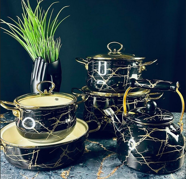 Изображение товара Набор кухонной посуды Lenardi Черный мрамор 776-054