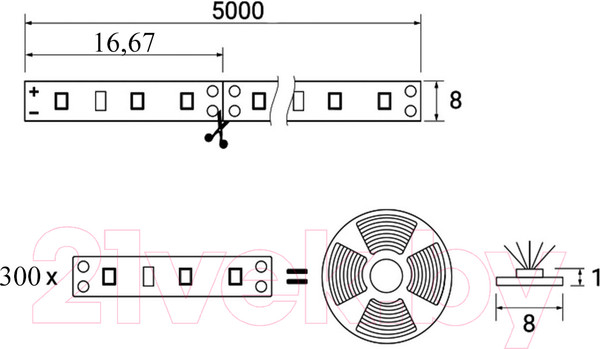 Изображение товара Светодиодная лента AKS 14.4 W/m (5м, холодный белый)
