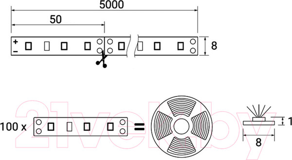 Изображение товара Светодиодная лента AKS 4.8 W/m (5м, теплый белый)
