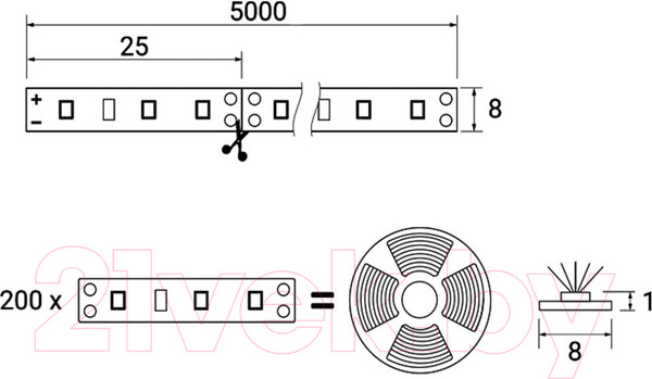 Изображение товара Светодиодная лента AKS 9.6 W/m (5м, теплый белый)