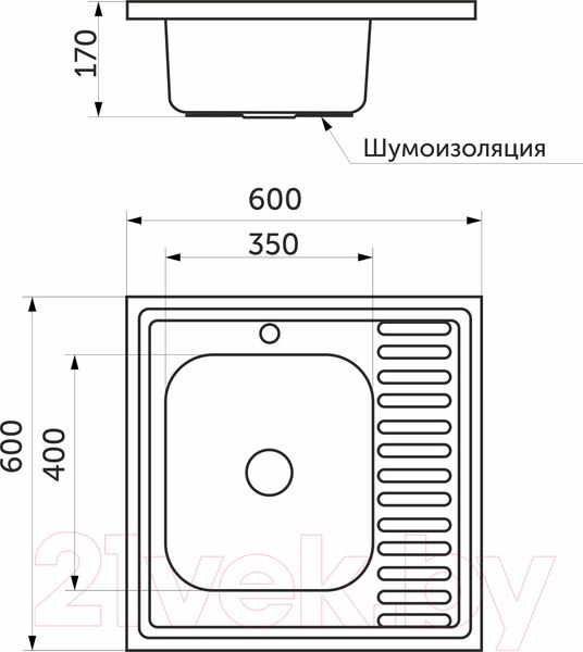 Изображение товара Мойка кухонная AKS Накладная 60x60 правая (полированная)