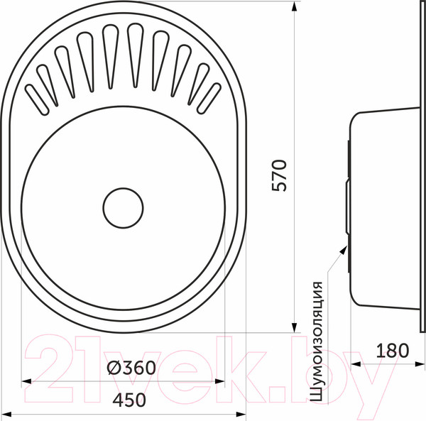 Изображение товара Мойка кухонная AKS Овальная 57x45 (матовый хром)