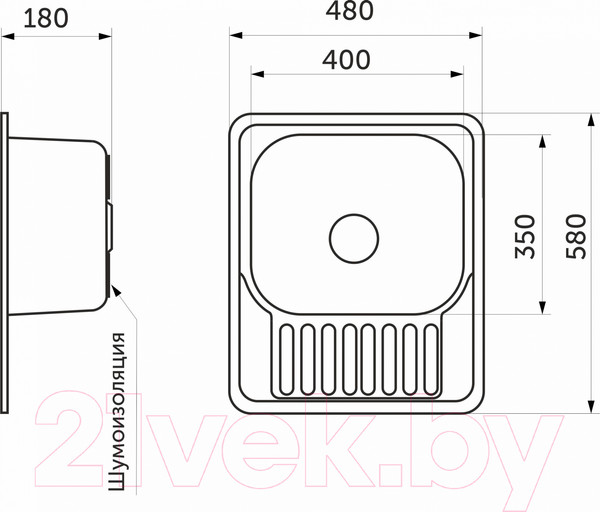 Изображение товара Мойка кухонная AKS Прямоугольная 58x48 (матовый хром)