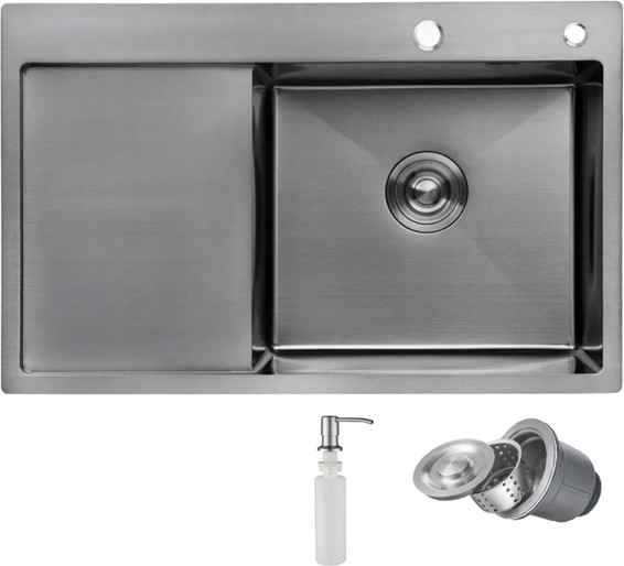 Изображение товара Мойка кухонная AKS Прямоугольная 78x49 правая (графит)