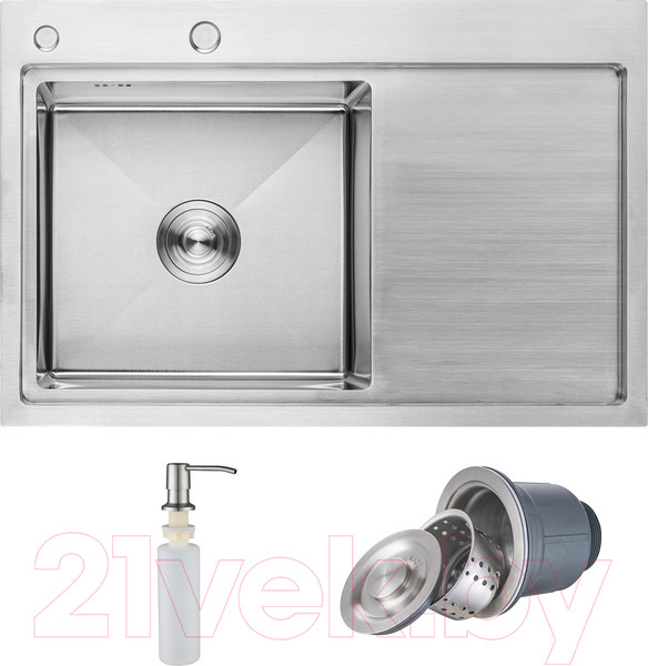 Изображение товара Мойка кухонная AKS Прямоугольная 78x51 левая (сатин никель)