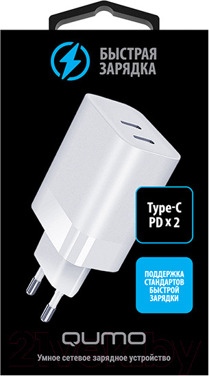 Изображение товара Адаптер питания сетевой Qumo Energy Charger 0074 / Q43016 (белый)