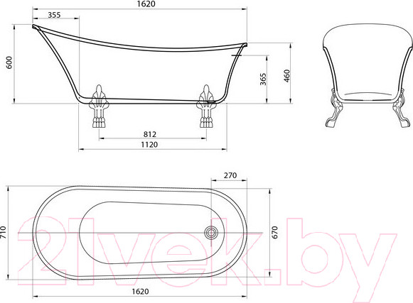 Изображение товара Ванна акриловая Grossman GR-1002 Retro 162x71