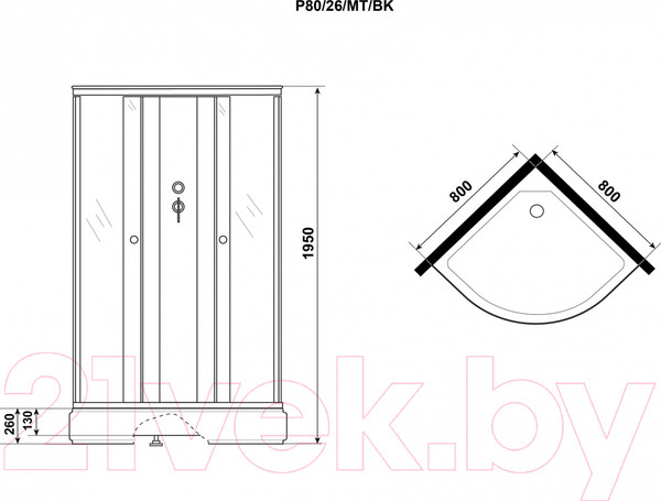 Изображение товара Душевая кабина Niagara Promo P80/26/MT/BK 80x80x195