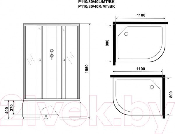 Изображение товара Душевая кабина Niagara Promo P110/80/40L/MT/BK 110x80x195