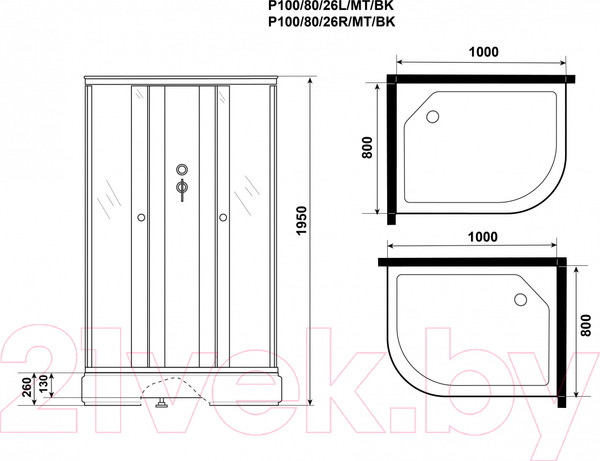 Изображение товара Душевая кабина Niagara Promo P100/80/26R/MT/BK 100x80x195