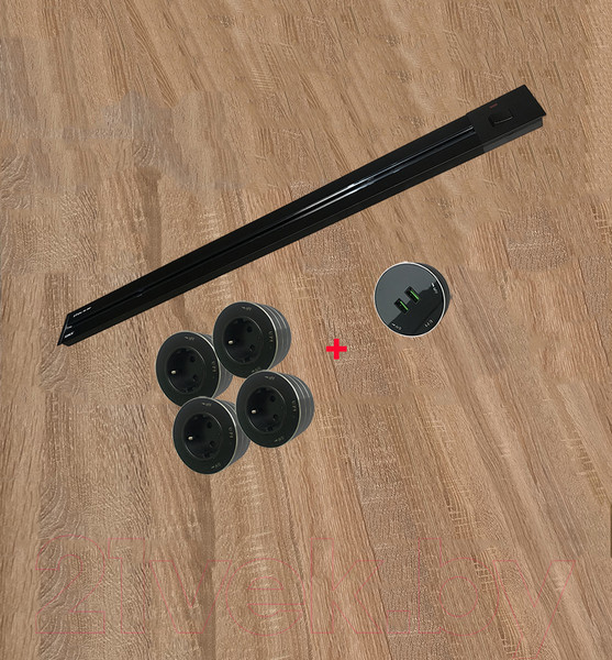 Изображение товара Трековая розетка Track socket Шинопровод 100см + 4 Евро розетки + 1 USB розетка (черный)