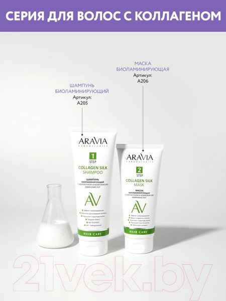 Изображение товара Маска для волос Aravia Laboratories Collagen Silk Mask Биоламинирующая с коллагеном (200мл)