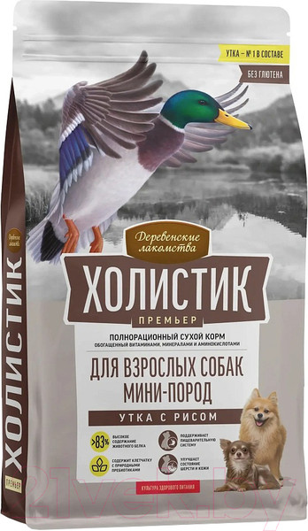 Изображение товара Сухой корм для собак Деревенские лакомства Холистик Премьер. Утка с рисом (1кг)