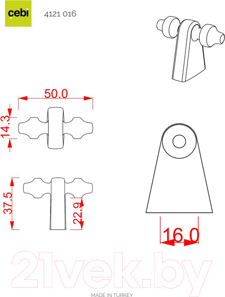 Изображение товара Ручка для мебели Cebi A4121 PC27 (16мм, антрацит полимер)