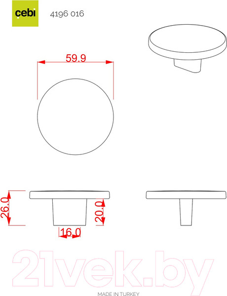 Изображение товара Ручка для мебели Cebi A4196 PC27 (16мм, антрацит полимер)