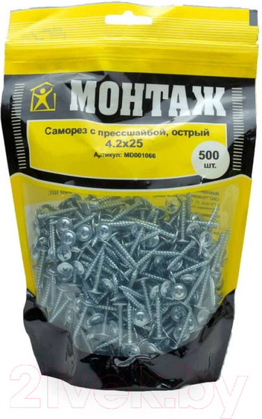 Изображение товара Саморез Монтаж С прессшайбой 4.2х25 острый / MD001066 (500шт, цинк)