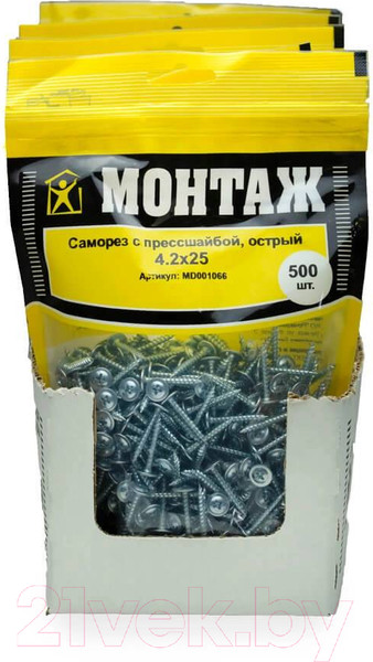 Изображение товара Саморез Монтаж С прессшайбой 4.2х25 острый / MD001066 (500шт, цинк)