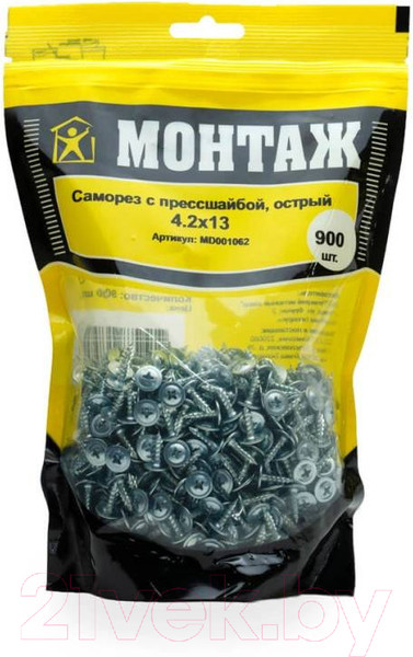 Изображение товара Саморез Монтаж С прессшайбой 4.2х13 острый / MD001062 (900шт, цинк)