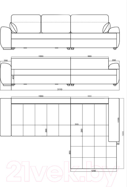 Изображение товара Диван угловой Домовой Evento 4УСПЗм (Verona-CH 094)