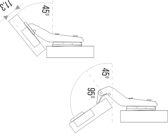 Изображение товара Петля мебельная Trodos Clip-On для угловых дверей с площадкой под саморез с доводчиком (111г)