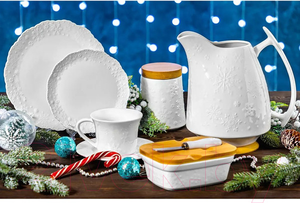 Изображение товара Чашка с блюдцем Elan Gallery Снежинки / 540551