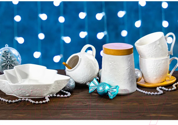 Изображение товара Чашка с блюдцем Elan Gallery Снежинки / 540551