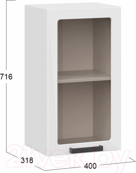 Изображение товара Шкаф навесной для кухни ТриЯ Детройт 1В45С исп.2 (белый/белый глянец)