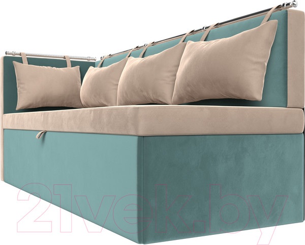 Изображение товара Уголок кухонный мягкий Лига Диванов Метро левый / 105025L (велюр бежевый/бирюзовый)