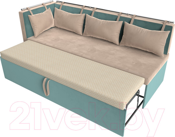 Изображение товара Уголок кухонный мягкий Лига Диванов Метро левый / 105025L (велюр бежевый/бирюзовый)