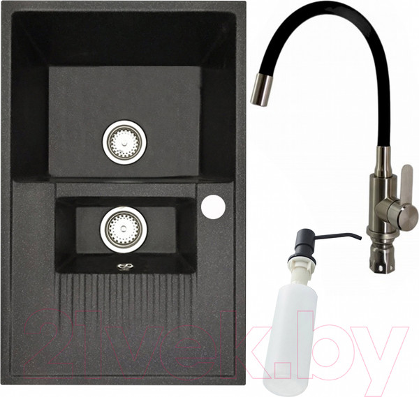 Изображение товара Мойка кухонная со смесителем БелЭворс Forma L + смеситель W74004-2 + дозатор L405F (черный)